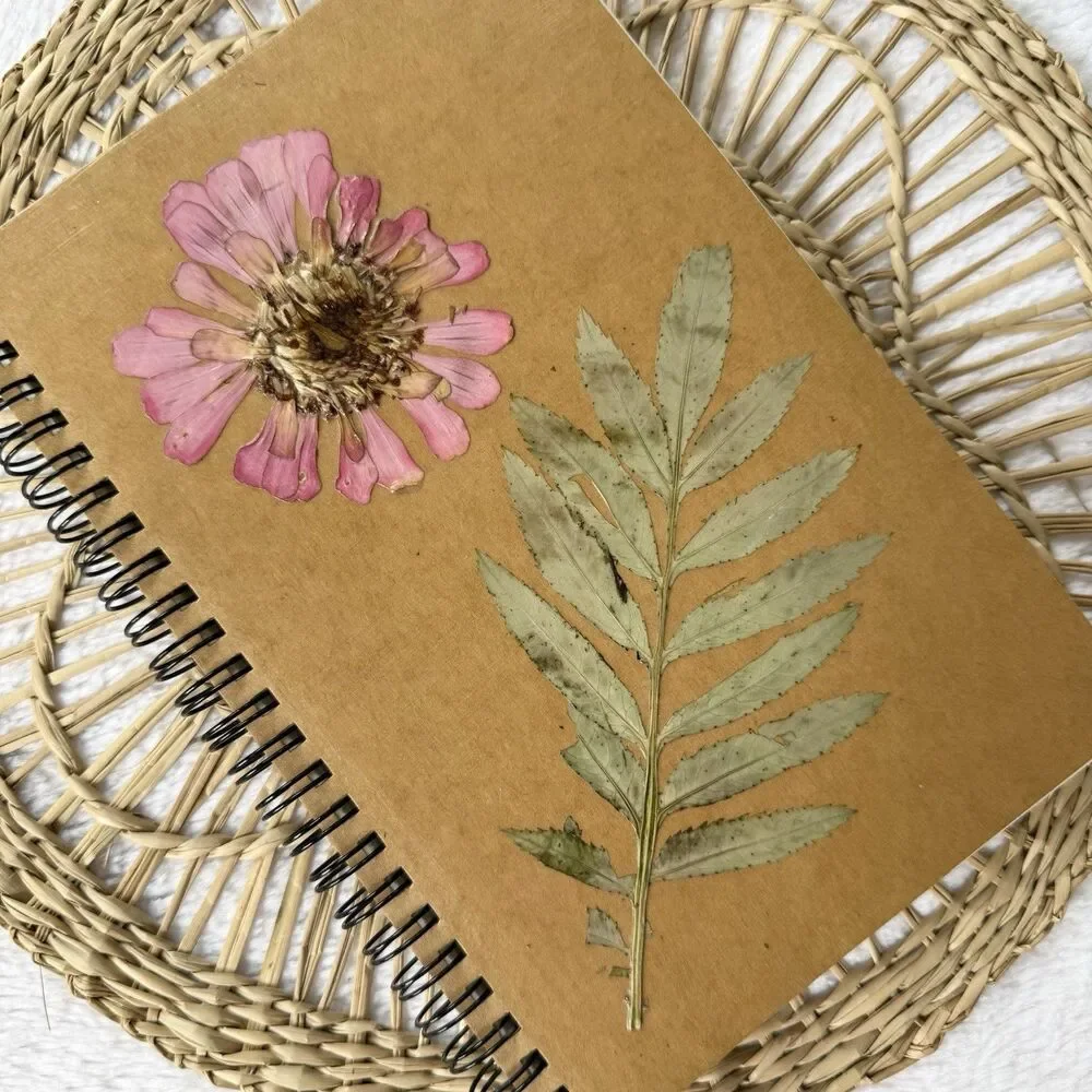 Handmade Dried Pink Flower Notebook With Bookmark A5 Unlined 60 Sheets 120 Pages